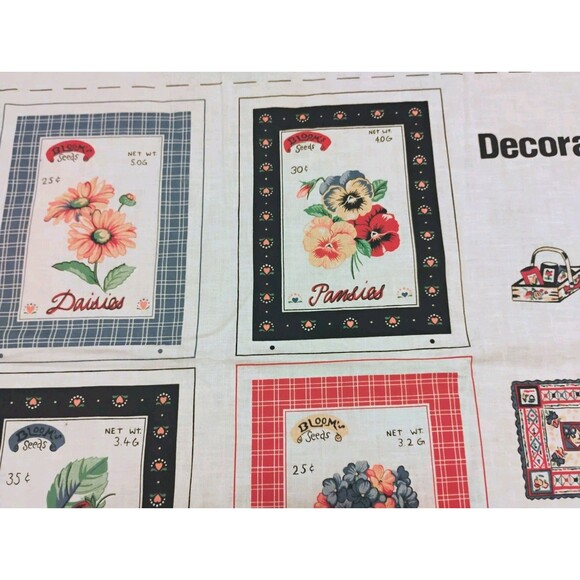 5/$25 Vintage Wamsutta Decorative Basket And Seed Packets Cotton Craft Panel NOS - Picture 7 of 10